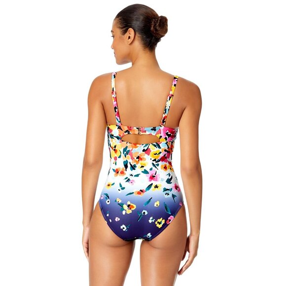 Anne Cole Floral Gradient Surplice One-Piece Swimsuit Gradient Floral Blue 14 - Picture 7 of 8